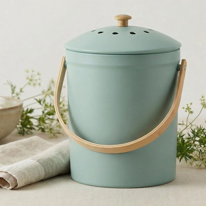 Beautiful Kitchen Compost Bin with Smell Proof Lid - Rust Proof and Odorless Compost Bucket for Your Countertop with No Smell Filters - Easy to Clean 1.1 Gallon Bin Looks Great On Any Kitchen Counter - Image 9