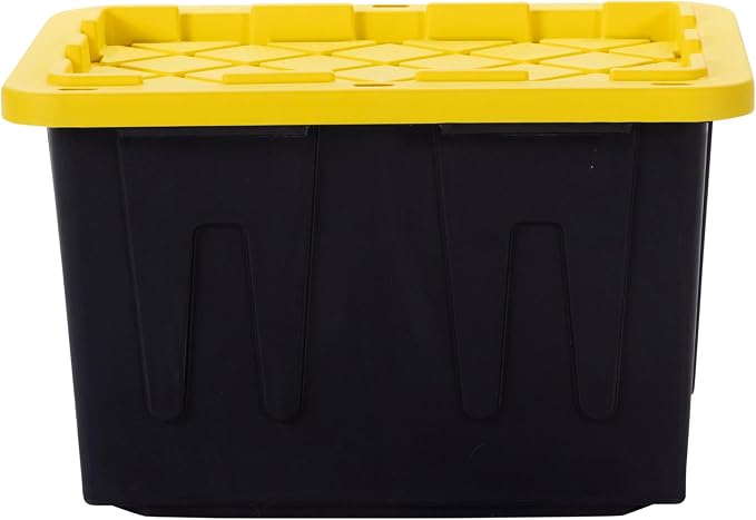 Plastic 23-Gallon Storage Tote with Lockable Lid, Stackable Tough Regular-Duty Bin for Garage, Tools, and Home Organization (2-Pack) - Black and Yellow - Image 5