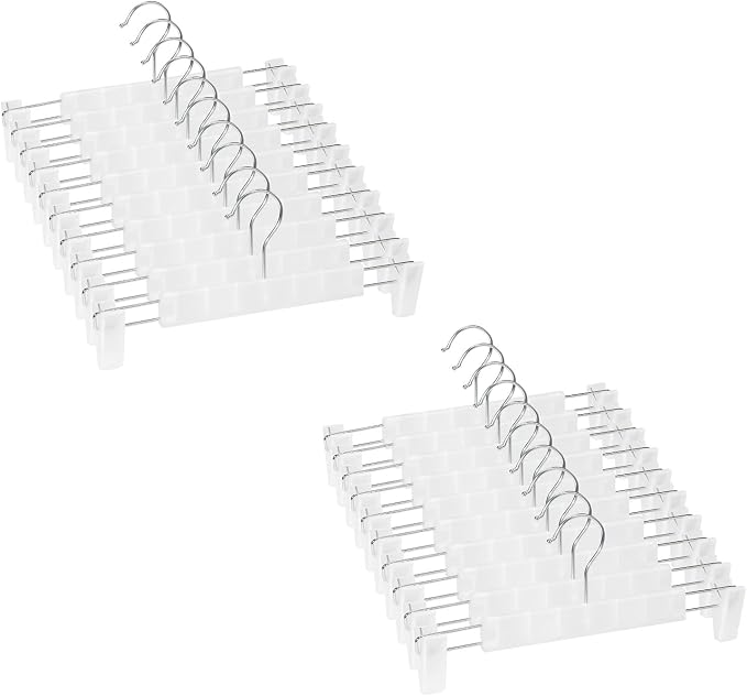 Skirt Hangers 20 Pack, Pants Hangers with Clips，360 ° Swivel Hook Space Saving Hangersfor Pants, Skirts, Clothes, Jeans, Translucent by Lamitocs