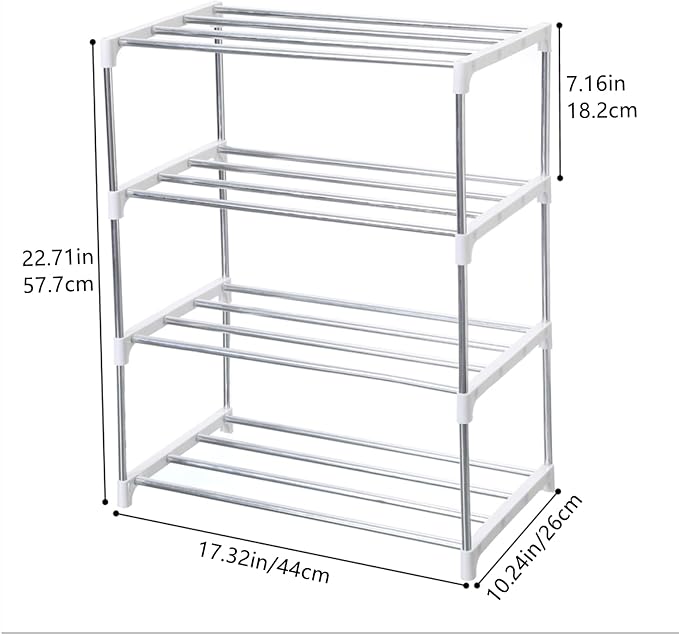 Jucaifu Stackable Small Shoe Rack, Entryway, Hallway and Closet Space Saving Storage and Organization (4-Tier, White) - Image 3