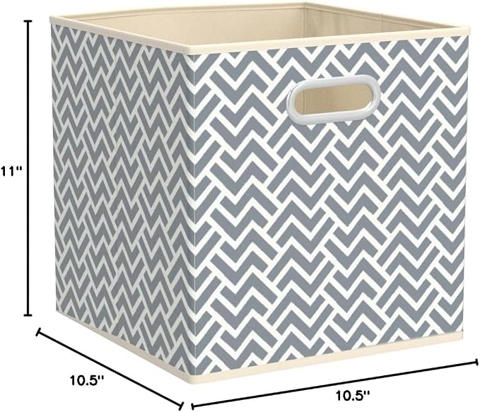 Amazon Basics Collapsible Storage Bins with Handle, Space-Saving, Breathable Cube Organizer, 10.5" x 10.5" x 11", Chevron Grey, 6-Pack - Image 5