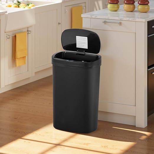 BestOffice | 13 Gallon Plastic Trash Can with Lid | Dark Black | Automatic Touchless Garbage Can | Odor Control | Modern Oval Design | Easy to Clean | Fits Any Kitchen, Bathroom, Office or Home - Image 2