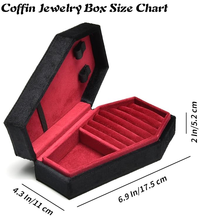 TAIMY Coffin Jewelry Box, Mini Coffin Shaped Gothic Jewelry Case, Plush Velvet Small Jewelry Organizer for Earrings Rings Necklaces Bracelets - Image 2