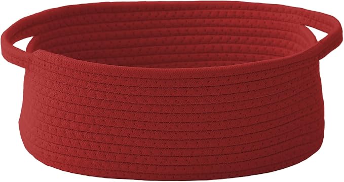 JMvicyroam Woven Basket,Small Rope Storage Bin with Handles & Ribbon Bag, Organizer for Shelves Closets,Gift Basket Empty for Birthday,Books,Dog Toys, Red by JMvicyroam