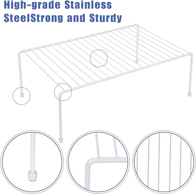 Set of 2 Large (16.1 x 10.2 Inch) Cabinet Storage Shelf Rack, Shelves，Kitchen Counter and Cabinet Shelf, Storage Rack Organizer for Kitchen, Bathroom Cupboard (White) - Image 4