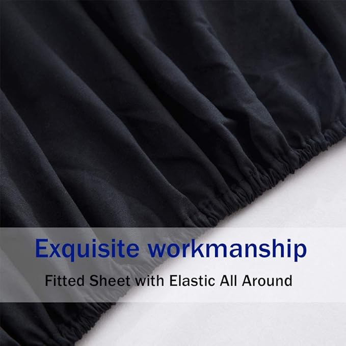 SONORO KATE Bed Sheet Set Super Soft Microfiber 1800 Thread Count Luxury Egyptian Sheets 18-Inch Deep Pocket，Wrinkle and Hypoallergenic-6 Piece (Black, California King-6 Piece)