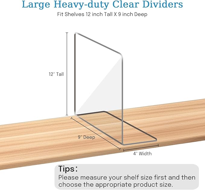OKPOW Shelf Dividers Closet Organizer - 12" Tall X 9" Deep Acrylic Clear Sturdy Separate for Clothes Purse - Adjustable Space Saver Easy Install for Home Organization Enthusiasts 8 Pack - Image 4