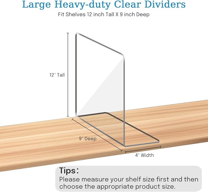 OKPOW Shelf Dividers Closet Organizer - 12" Tall X 9" Deep Acrylic Clear Sturdy Separate for Clothes Purse - Adjustable Space Saver Easy Install for Home Organization Enthusiasts 12 Pack - Image 5
