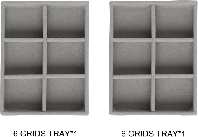 Frebeauty Small Jewelry Tray Set,Stackable Velvet Jewelry Organizer Tray,Mini Jewelry Drawer Organizer,Drawer Inserts,4.92 x 3.74 x 0.9 Inches,6 Grid Earring Organizer for Women(Set 2,Grey) - Image 2