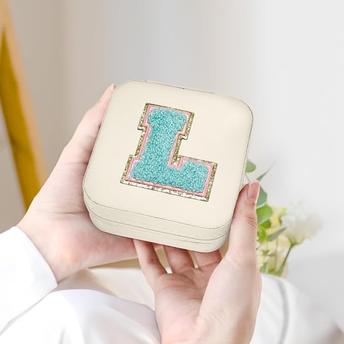 SANDJEST Personalized Jewelry Box, White Travel Jewelry Box with Initial L, Small Monogrammed Jewelry Case Organizer for Girls Women Teen Kids, Mini Travel Essentials Gifts for Birthday Christmas - Image 4