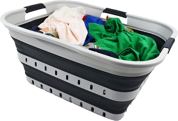 SAMMART 42L (11 gallon) Collapsible Plastic Laundry Basket - Foldable Pop Up Storage Container/Organizer - Space Saving Hamper/Basket (1, Grey/Slate Grey) - Image 5
