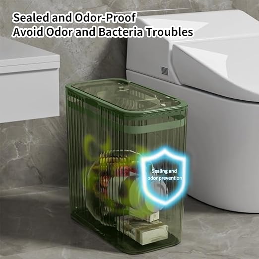 Transparent Trash Can, Bathroom Trash Cans with Lids, 3.5 Gallon Garbage Can for Bedroom, Office, Plastic Slim Waste Basket with Press Top Lid, 15L Clear Trash Bin for Home, Kitchen (Green) - Image 8