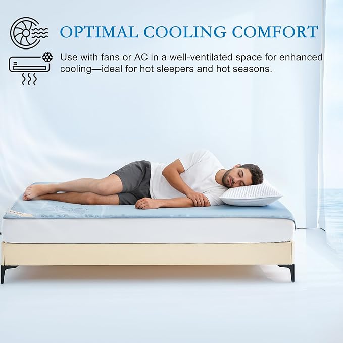 YOUR MOON King Size Cooling Mattress Pad for Hot Sleepers - Soft Breathable Noiseless Bed Pad Cover Mattress Cover, 8"-16" Deep Pocket - Enhanced Cooling Technology for Restful Sleep, Light Blue