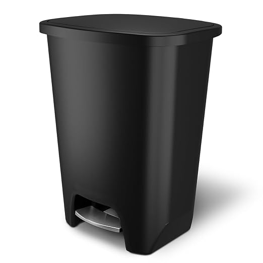Glad Premium 20 Gallon Trash Can - Plastic Kitchen Waste Bin with Odor Protection of Lid, Stainless Steel Step On Foot Pedal and Garbage Bag Rings, Black by GladTrashFoodStorage