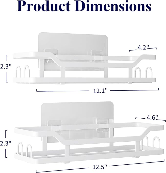 Kitsure Shower Caddy Extra Large - Adhesive Shower Organizer, Stainless Steel Shelf for Inside Shower, No Drill Bathroom Organizers and Storage, Home Decor Accessories, 2 Pack,White - Image 2