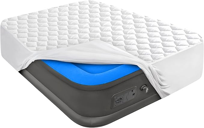 Queen Size Air Mattress Pad, Breathable and Noiseless Air Bed Mattress Protector with Deep Pocket Fits Up to 15-23 Inches