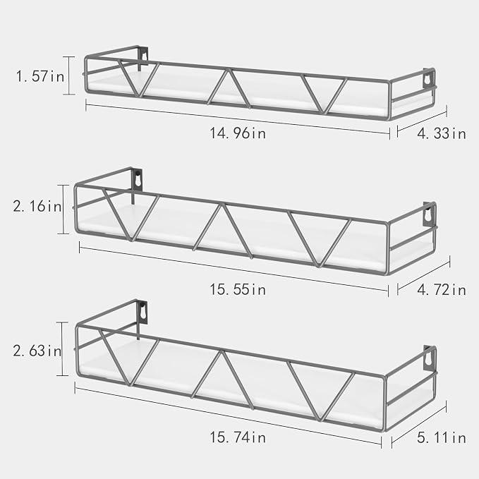 Amaoot Floating Shelves Set of 3, Home Wood Wall Shelf, Farmhouse Shelf for Bedroom, Wall Mounted Floating Shelf for Living Room, Bedroom, Bathroom, Kitchen, Office (Gray) - Image 3