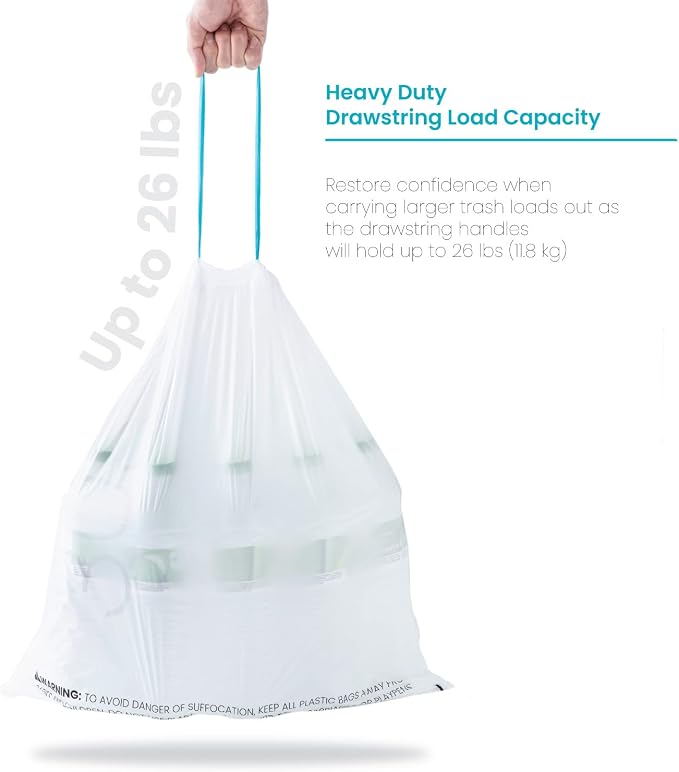 Home Zone Living 8 Gallon Kitchen Trash Bags with Drawstring Handles, Heavy Duty Custom Fit Design for 30 Liter Dual Recycling Liners, Code 30R, 60-Count (Pack of 8) - Image 7