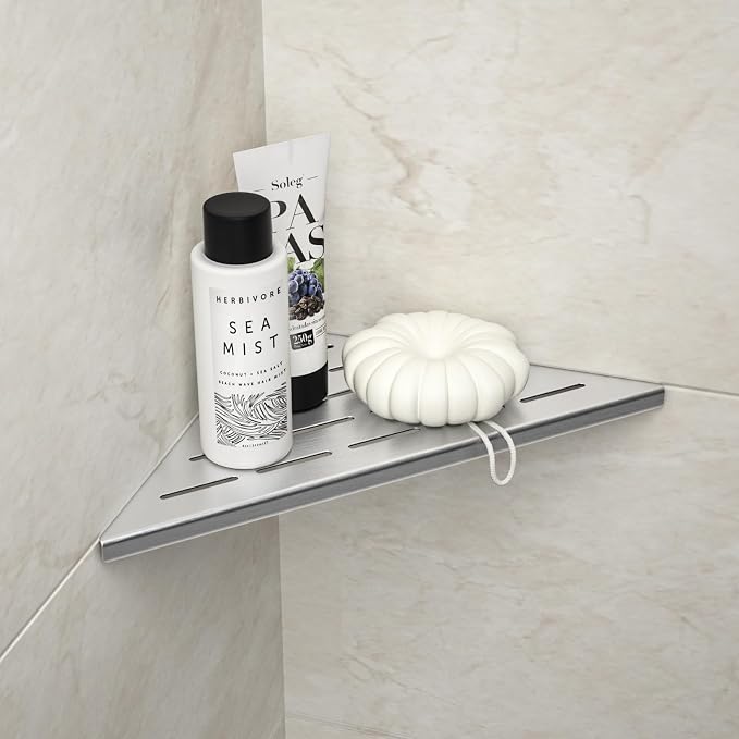 Corner Shower Shelf 10" Brushed 304 Stainless Steel Slot Design Recessed Corner Shelf Bathroom Grout in Shelf for Tiled Wall by Bernkot