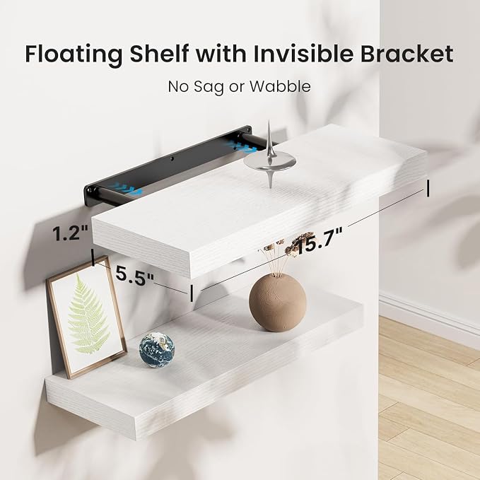 AMADA HOMEFURNISHING Floating Shelves, Wall Shelves for Bathroom/Living Room/Bedroom/Kitchen Decor, White Shelves with Invisible Brackets Set of 3 - AMFS08 - Image 3
