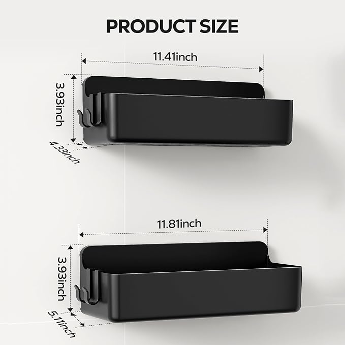 Nieifi Adhesive Wall Shelf, Shower Shelves, Shower Organizer for Bathroom Organization (Black, 2 pieces) - Image 2