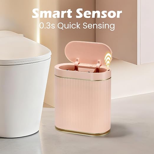 SYNCVIBE Bathroom Sensor Trash Can with Lid Automatic 2 Gallon Motion Sensor Garbage Bin, 7.5 Liter Slim Waterproof Plastic Wastebasket, Bathroom Decor for Bedroom, Office, Living Room, Pink - Image 3