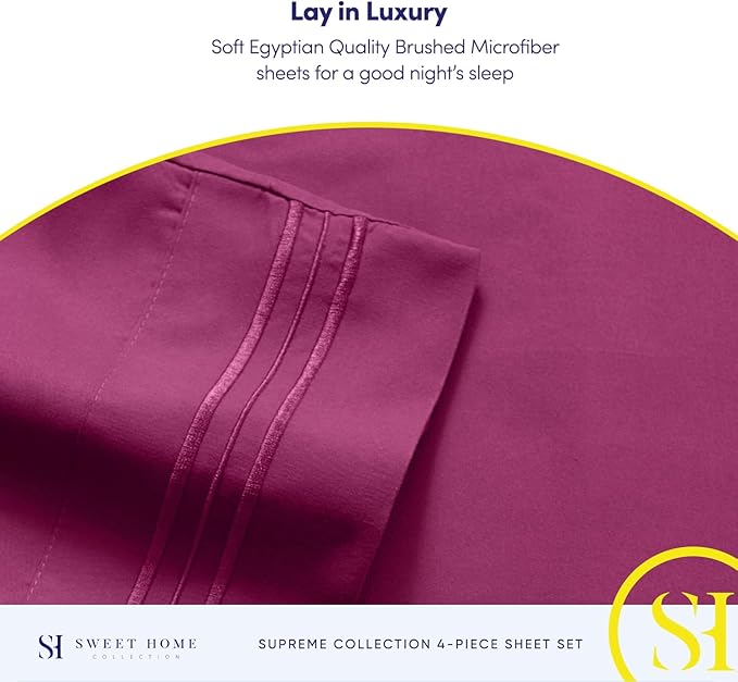 Twin Sheets - Breathable Luxury Sheets with Full Elastic & Secure Corner Straps Built In - 1800 Supreme Collection Extra Soft Deep Pocket Bedding Set, Sheet Set, Twin, Berry