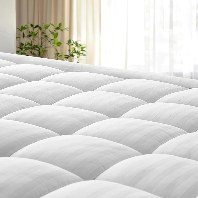 Premium Cal King Mattress Topper, Soft Cotton Quilted Pillow Top with 8-22" Unique Design Deep Pocket (72 x 84 Inches, White)