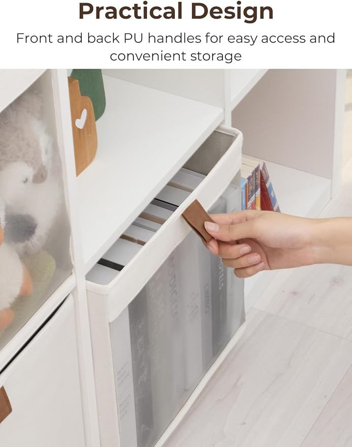 StorageWorks 11x11 Storage Cubes, Closet Storage Bins with Clear Window, Fabric Organizer for Clothes, Collapsible Storage Baskets with PU Handles, Beige, 3-Pack - Image 4