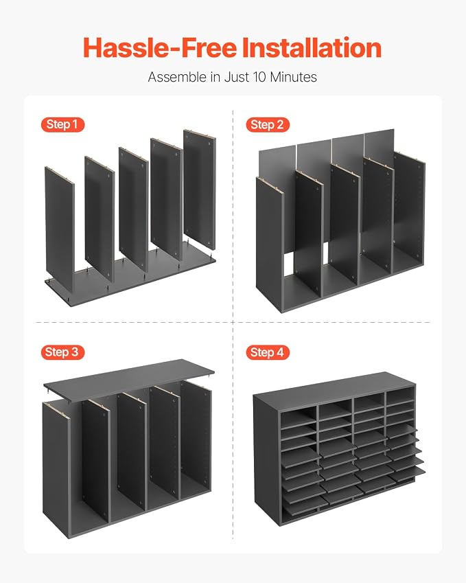 VEVOR Literature Organizer, 36 Compartments Office Mailbox with Adjustable Shelves, Wooden Mailbox Sorter Medium Density Fiberboard Office Home Classroom Storage for Files, Documents, Papers, Grey - Image 9
