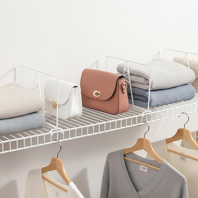 Wire Shelf Dividers - White Closet Organization & Storage Organizer - No Tool Shelf Divider for Wire Shelves - Metal Shelf Accessories – for 12“ Deep Wire Shelves – Tall 7” Height – 4 Pack - Image 6