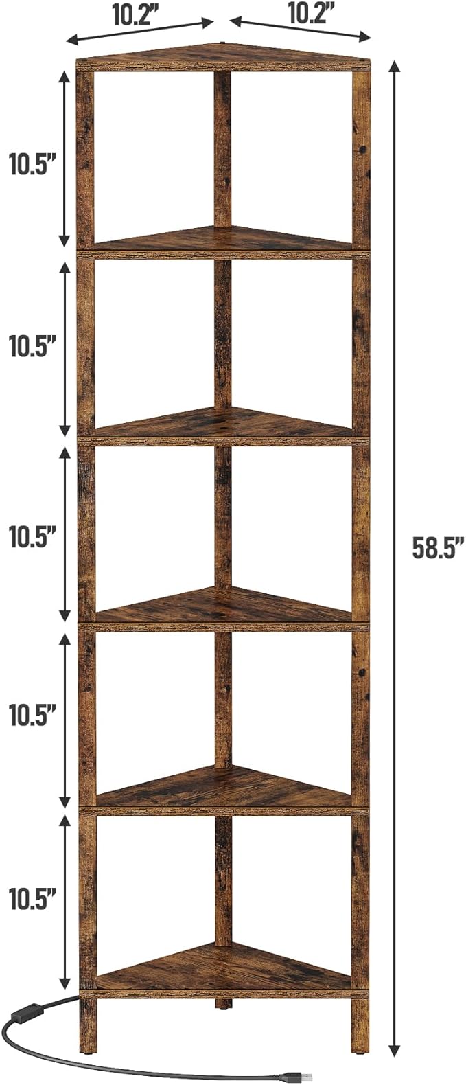 TUTOTAK Corner Shelf with LED Light, 6-Tier Corner Bookshelf for Small Space, Narrow Display Corner Shelf Stand with Storage Rack, for Living Room, Bedroom, Brown BS05BC006L - Image 2