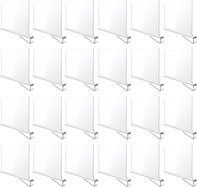 BAUMFEUER 24 Pack Clear Acrylic Shelf Dividers for Closet Shelf Organizer of Bedroom Kitchen Office Bathroom Organizer for Clothes Books Hats and Handbags by BAUMFEUER