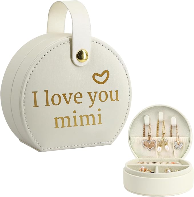 COLLECTIVE HOME - Travel Jewelry Case, Elegant Half-Moon Design with Heartfelt Message, Detachable Handle, Personalized Mother's Day Gift, Cherishing Special Moments (I love you mimi) by COLLECTIVEHOME