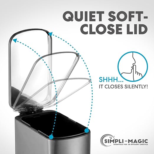 SIMPLI-Magic 6L/1.6G Stainless Steel Bathroom Trash Can with Hands-Free Foot Pedal, Quiet Soft-Close Lid, Compact Space-Saving Size - Image 4