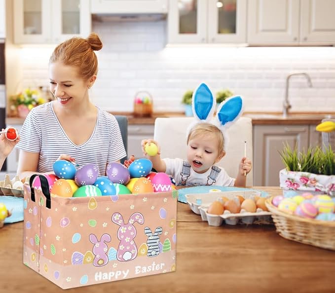 Rectangular 3Pack Easter Baskets Gift Bins Empty Pink Bunny Kids Storage Basket Baby Boy Baskets Kids Toy Storage Bin Organizer Box.(3Pack Easter Basket) - Image 5