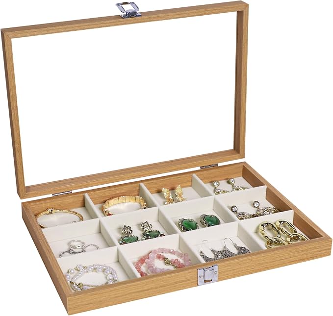 Stratalife Jewelry Organizer Wooden Bracelet Jewelry Box Jewelry Tray with Lid Bracelet Holder Organizer Earring Organizer for Women Bangle Storage Vintage Jewelry Box 12 Grid by Stratalife