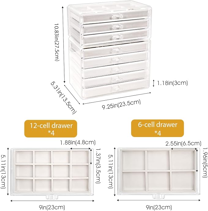 ProCase Earring Holder Organizer Jewelry Box with 8 Drawers, Acrylic Clear Earring Case with Adjustable Velvet Trays for Women - Warmwhite,8 Layers - Image 4