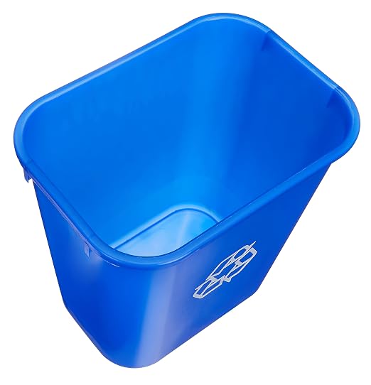 Amazon Basics Rectangular Commercial Office Recycling Wastebasket with Recycle Logo, Easy to Clean, 7 Gallon, Blue, Pack of 2 - Image 4