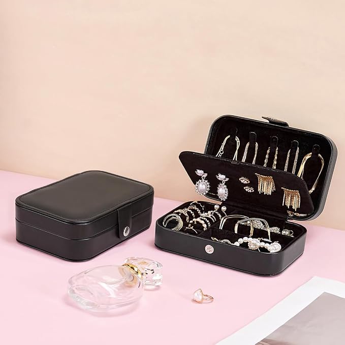 Smileshe Jewelry Box, PU Leather Small Portable Travel Case, 2 Layers Organizer Display Storage Holder Boxes for Rings, Earrings, Necklaces, Bracelets - Image 2