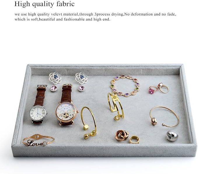Oirlv Velvet Stackable Jewelry Trays Grids Rings Earrings Bracelet Watch Showcase Display Tray - Image 4
