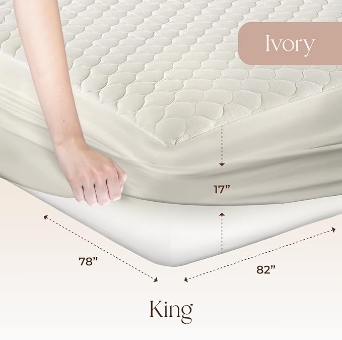100% Cotton Organic Mattress Pad - Breathable & Cooling Mattress Protector Full Size - Premium 300GSM Quilted and Machine Washable - Fairtrade & GOTS Certified Bed Protector (Ivory, Full)