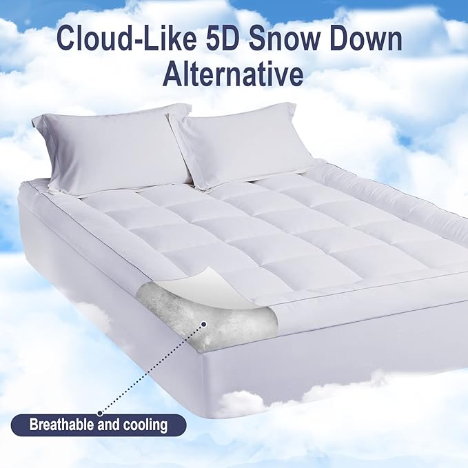 HYPREST Down Alternative Mattress Topper Full, Extra Thick Mattress Topper Overfilled with 1300 GSM Down Alternative, 100% Cotton Cooling Soft Quilted Plush Pillow Top Mattress Pad