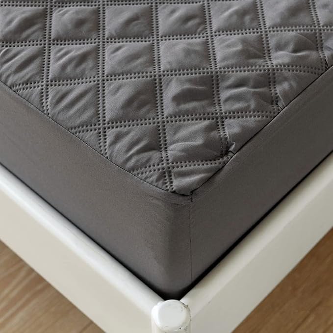 jejeloiu Grey Quilted Mattress Pad, 100% Waterproof Breathable Twin Bedding Fitted Sheet Mattress Protector 14" Deep Pocket Cotton Snow Down Alternative Filling Mattress Cover (Twin,Grey)