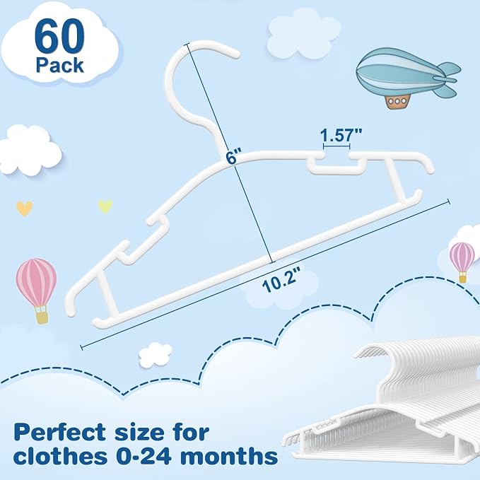 GoodtoU Baby Hangers 60Pack White Baby Clothes Hangers Bulk Kids Plastic Hangers Toddler/Infant Hangers for Closet - Image 2