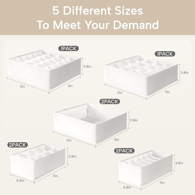 Criusia Underwear Sock Drawer Organizer Dividers 8 Set, Foldable Dresser Closet Organizers and Storage Bins for Baby Clothing, Sock, Underwear, Bra, Ties, Scarf (White) - Image 2