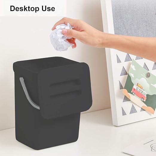 LALASTAR Mini Countertop Trash Can, Compact Waste Basket Garbage Can, Small Trash Bin with Lid for Desk/Office/Dorm, 3L/0.8 Gal, Black - Image 3