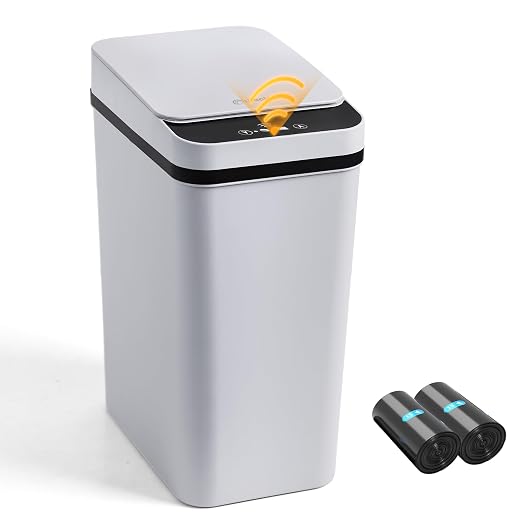 Automatic Bathroom Trash Can Touchless 2.6 Gallon Small Trash Cans with Lid Narrow Garbage Can for Kitchen, Toilet, Bedroom, RV, Living Room by LJIACLEATouchlessTrashCan
