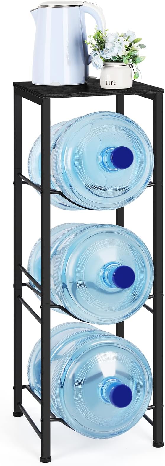 OYEAL Water Bottle Holder Organizer 5 Gallon Water Jug Stand with Shelves, 3-Tier Water Bottle Dispenser Stand for Kitchen Living Room Office, Black by OYEAL