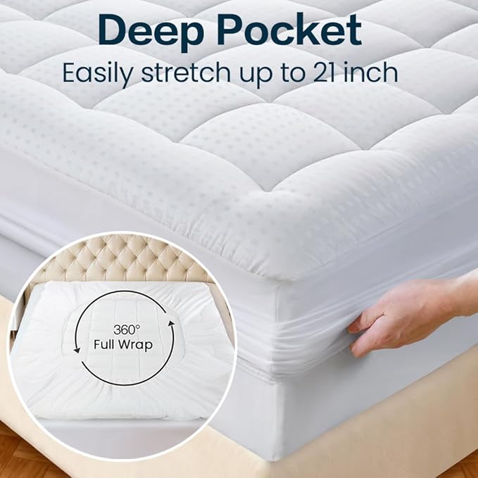 EASELAND Mattress Pad King Size Pillow Top Mattress Cover Quilted Fitted Mattress Protector Cotton 8-21" Deep Pocket Mattress Topper(78x80 Inches)